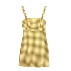 Y2K VTG ASO Clueless Hollister Mini Dress Yellow Plaid Square Neck Sundress XS